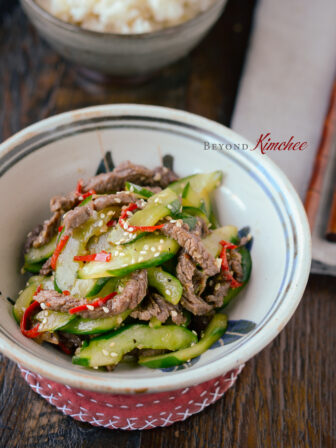 Beef and Cucumber Stir-fry makes a quick rice bowl dish under 20 minutes.