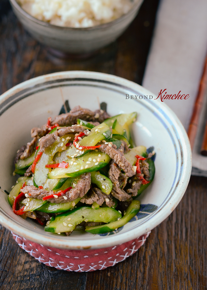 Beef and Cucumber Stir-fry makes a quick rice bowl dish under 20 minutes.