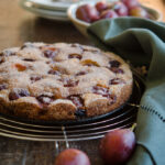 Simple plum cake is made with Italian prune plums.