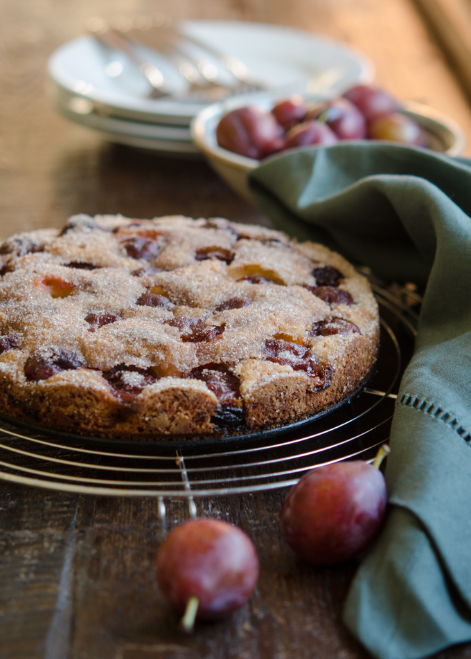 Simple plum cake is made with Italian prune plums.