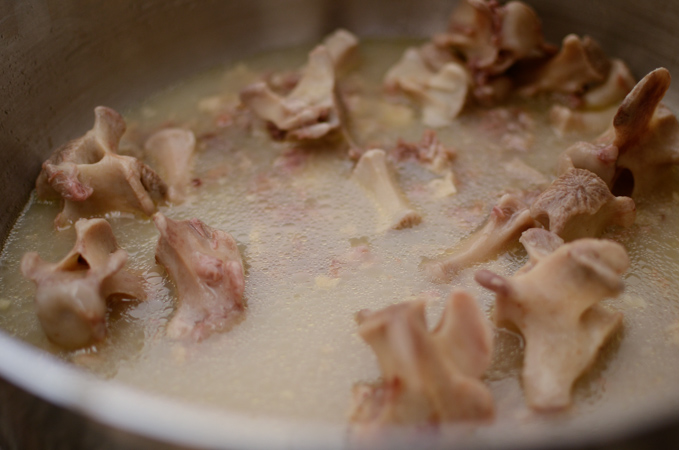 Ox tail bones are simmered again for the second time and releasing more milky bone marrows.