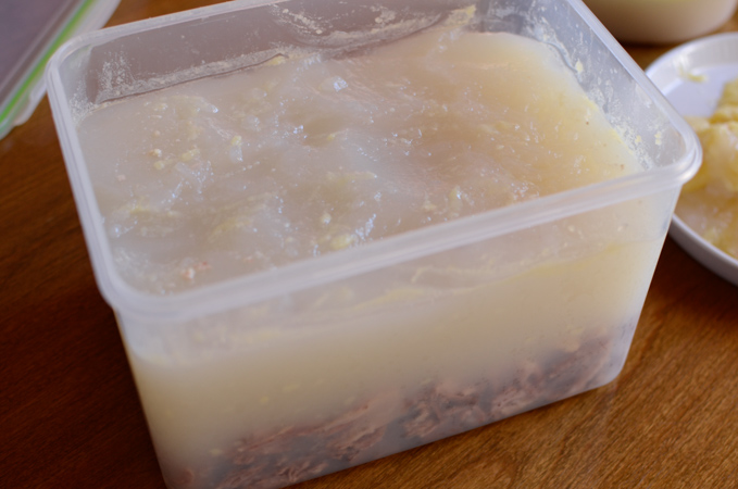 A container is filled with jellied bone marrows.
