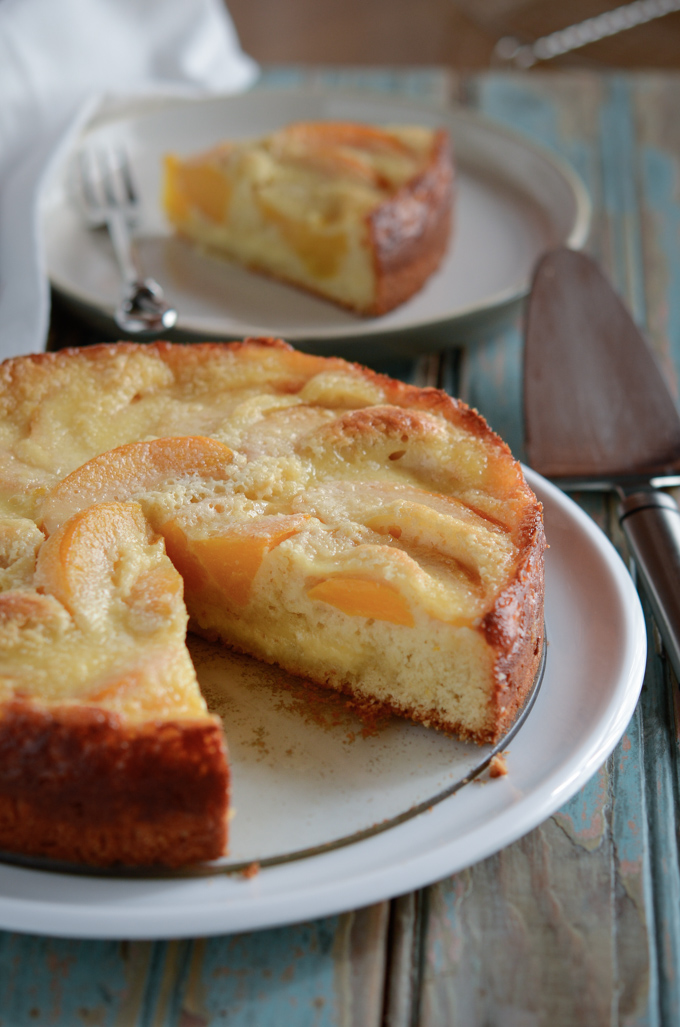 Moist German Peach Cake is made with canned peaches.