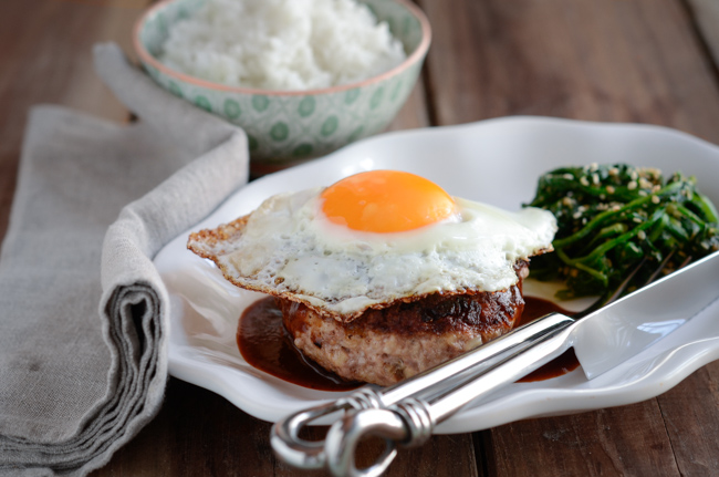 Serve hambagu steak with a fried egg on top enjoy the rich flavor.