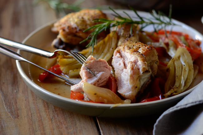 Roasted Chicken with Fennel, Pepper, and Onion are juicy and moist