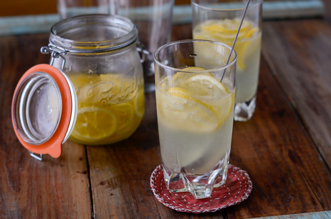 Homemade lemonade is made with Korean lemon syrup and water.