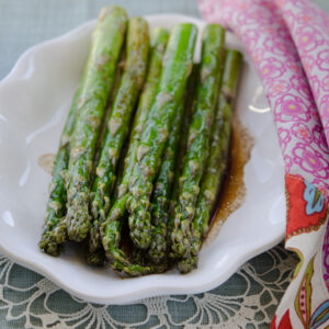 Roasted asparagus is everyone's favorite side dish. Brown butter, balsamic vinegar, and soy sauce makes tasty sauce.