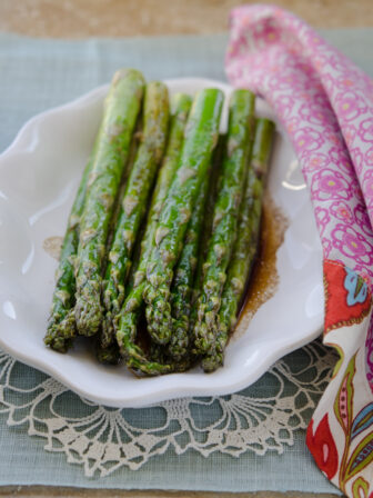 Roasted asparagus is everyone's favorite side dish. Brown butter, balsamic vinegar, and soy sauce makes tasty sauce.