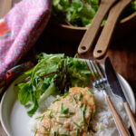 Mustard cream sauce chicken over rice.