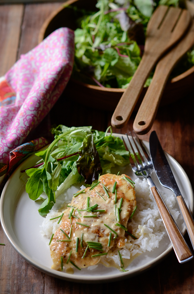 Chicken with Mustard Cream Sauce over rice.