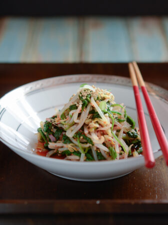 Korean spinach and mung bean sprouts make a refreshing salad and a side dish ready in 15 minutes.