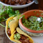 Mexican Shredded Beef makes great tacos with toritilla and guacamole.