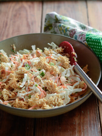 Crunchy ramen noodle and crisp cabbage makes a delicious salad in no time.