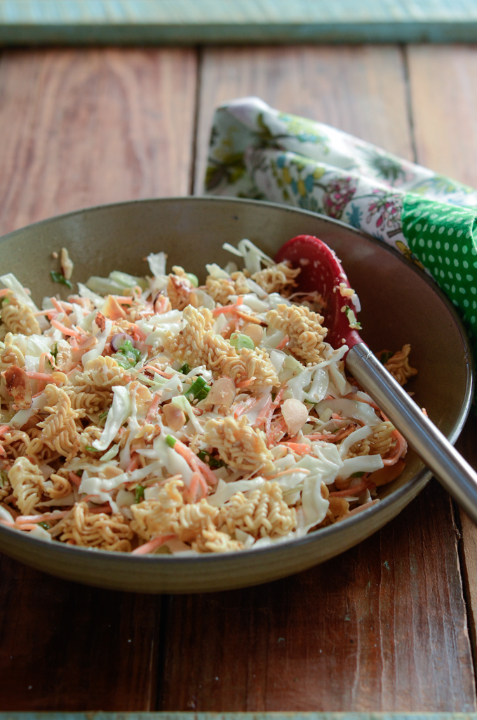 Crunchy ramen noodle and crisp cabbage makes a delicious salad in no time.