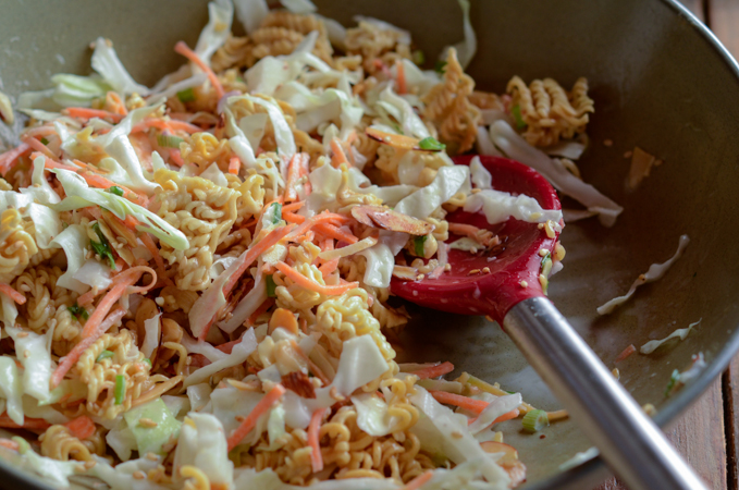 Asian ramen noodle salad with cabbage and carrot is perfect for summer season,
