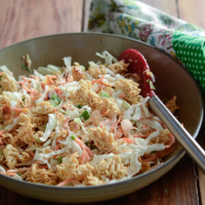 Crunchy ramen noodle and crisp cabbage makes a delicious salad in no time.