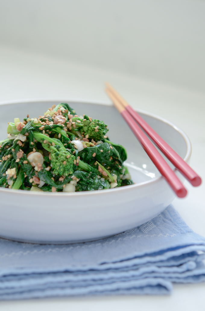 Broccoli Rabe Salad with Soybean Paste makes a wonderful vegan dish.