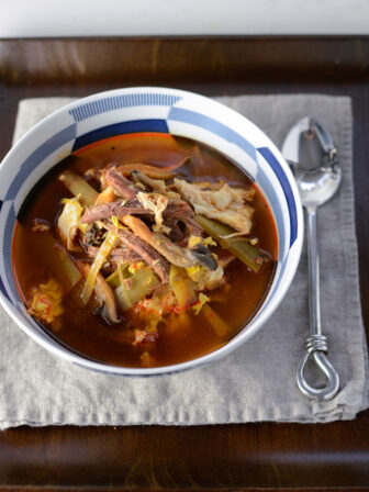 Korean beef stew is cooked in an instant pot.