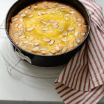 Lemon Custard Almond Cake is baked in a springform pan.