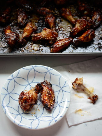 Finger-licking delicious, oven baked honey balsamic chicken wings are ready to serve.