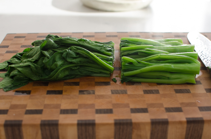 If choy sum is too long, cut in half lengthwise for easier serving.