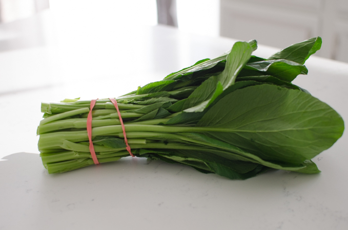 Choy sum is a leafy green vegetables commonly seen in Chinese cuisine.