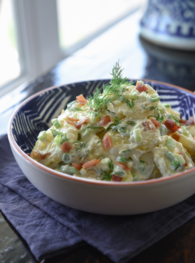 This creamy potato salad has crisp bacon, celery and fresh herb.
