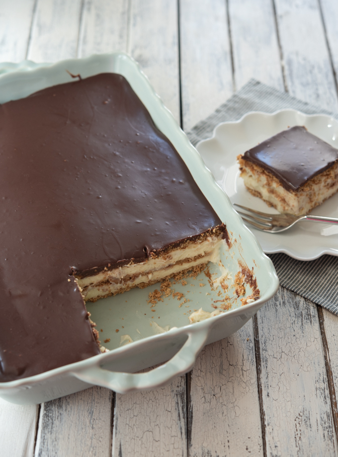 Make no-bake eclair cake a day in advance and chill for 24 hours.