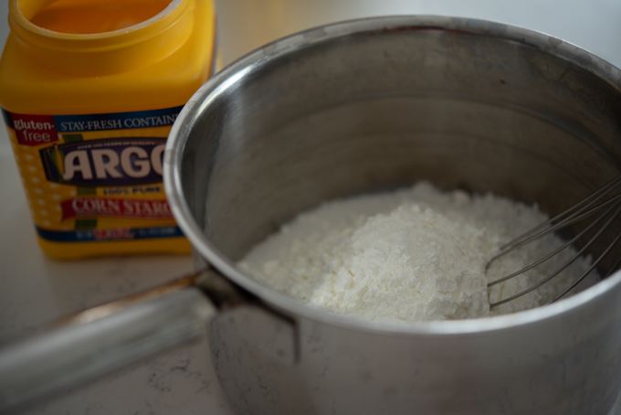 Sugar and cornstarch is combined to make eclair filling.
