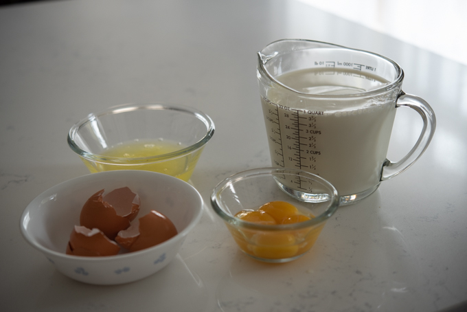 Egg yolks and whites are separated to make Eclair cake.