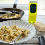 This quick pasta is made with Garlic, Anchovy, and Basil.