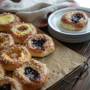 Czech Kolaches are filled with cottage cheese and jam