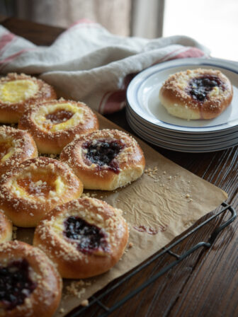 Czech Kolaches are filled with cheese filling and fruit jams