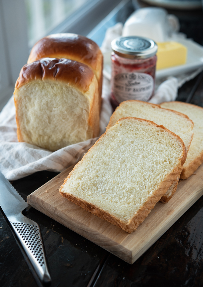 Slices of milk bread showing its texture.