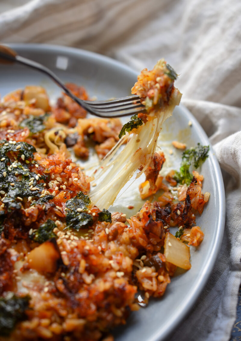 Any melt-able cheese will work with this kimchi fried rice.