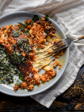 Crispy outside and cheesy inside kimchi fried rice recipe.