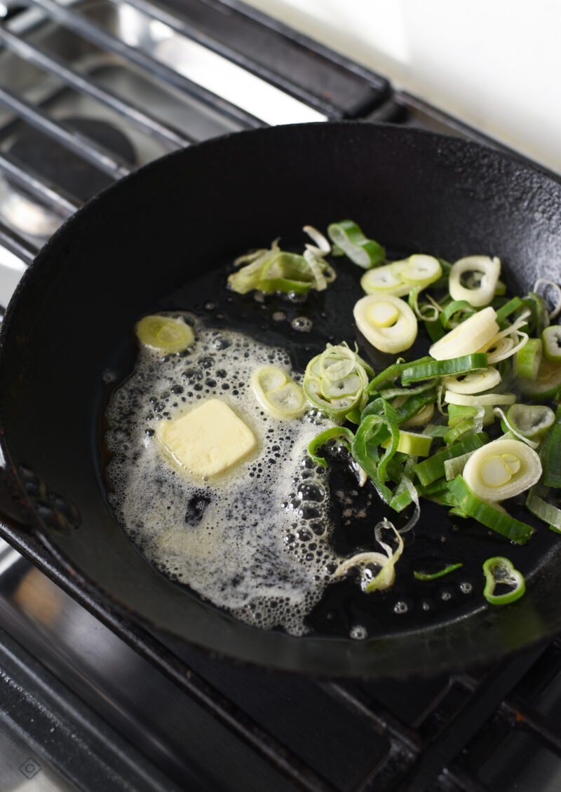 Sauteing Asian leek or green onion will give a good fragrance to kimchi fried rice