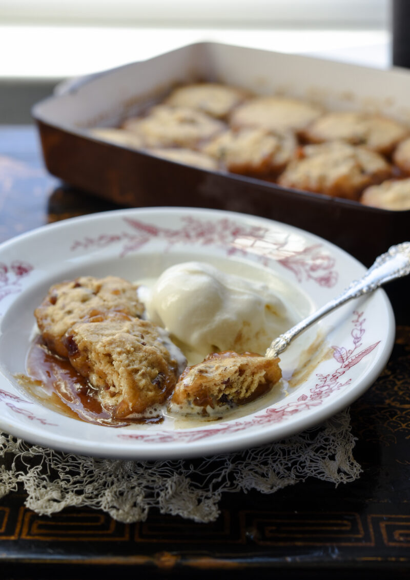 Date dumplings with brown sugar syrup is an old fashioned date dessert.