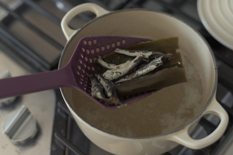 Anchovy stock is made with dried anchovies and dried sea kelp