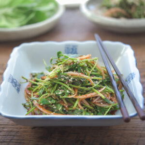 Minari salad is a great topping for Korean BBQ or meat dishes