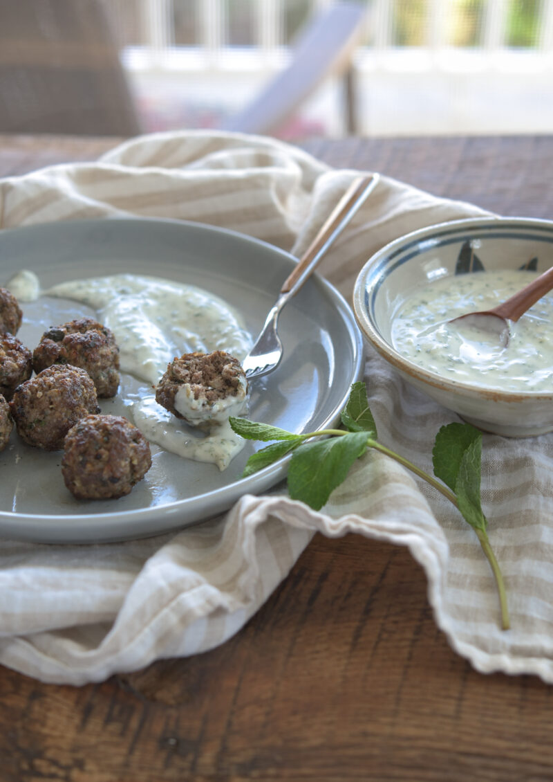 These middle eastern meatballs are flavored with garlic, mint, parsley, and spices.