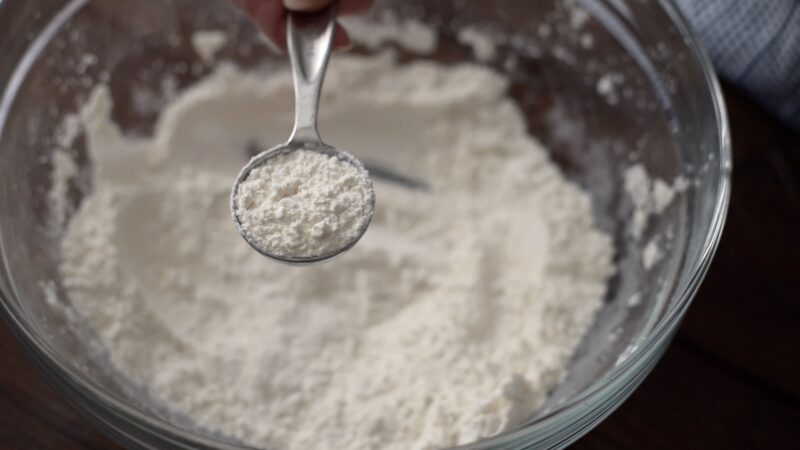 Chicken coating mixture is combined with flours and cornstarch.
