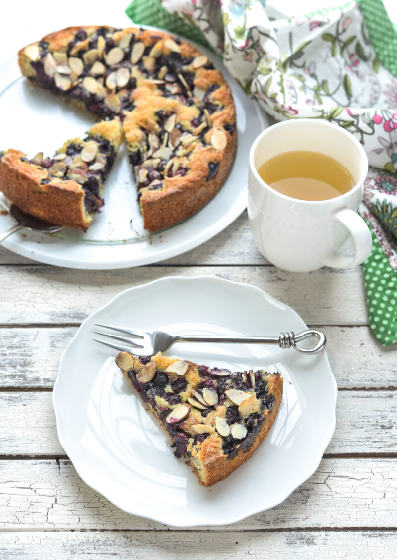 A piece of blueberry cake makes a nice treat in the afternoon with a cup of tea