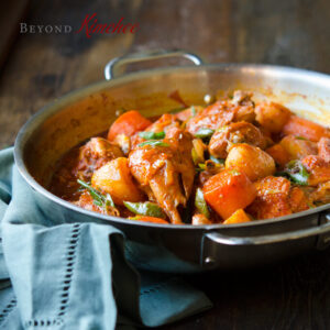 Spicy Korean Chicken Stew, dakdoritang, is simmered with carrots and potatoes.