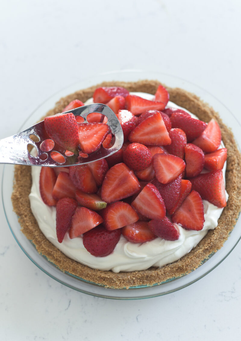 Fresh strawberry pie with mascarpone cream filing.