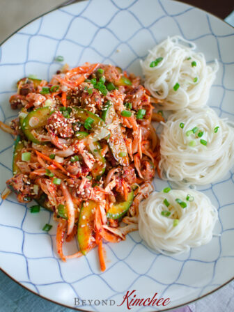 Spicy Korean Snail Salad is served with cold vermicelli noodles.