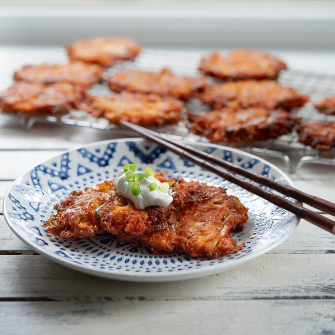 Cheesy Kimchi Potato Pancakes