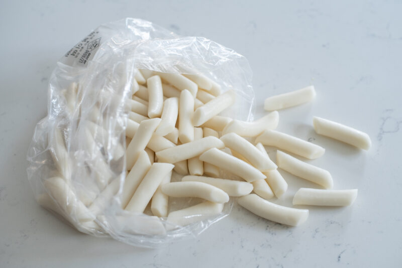 Tteok, gluten-free rice cakes, as a min ingredient for Korean tteokbokki recipe.