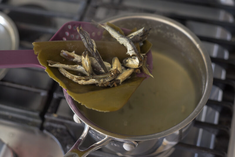 Anchovy stock made with dried anchovies and sea kelp.