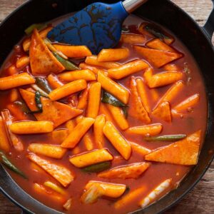 Tteokbokki Korean spicy rice cakes in gochujang sauce with fish cakes